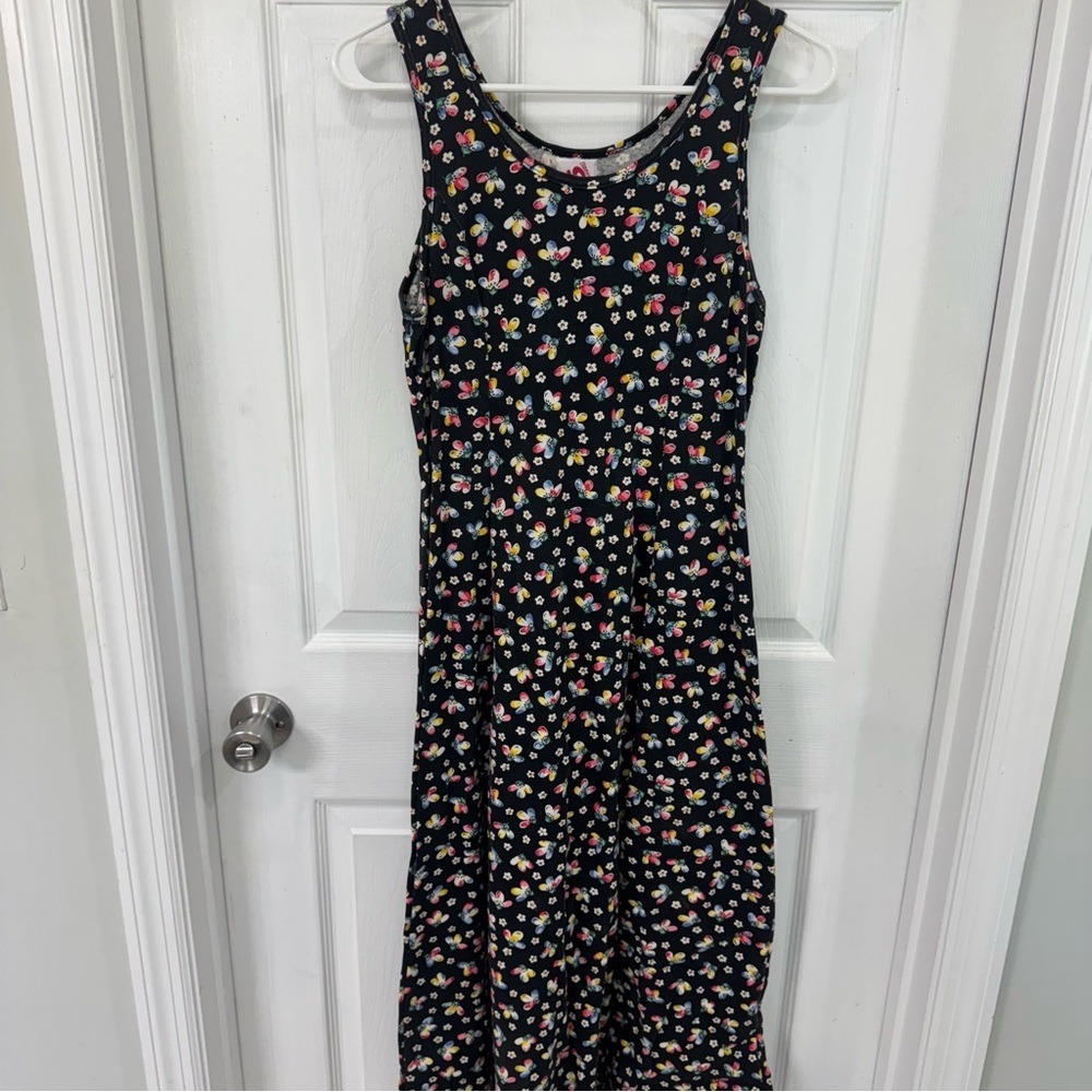 Vintage 80s No Boundaries Black Floral Sleeveless Dress - Picture 2 of 7